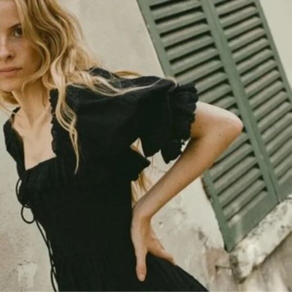 Doen Izabel Dress Navy maxi eyelet medium m - Picture 2 of 5